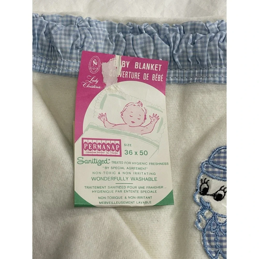 Lady Christina Baby Blanket Vtg Blue Gingham Chicken Acrylic Permanap 36x50